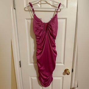 Pink deep v mini dress